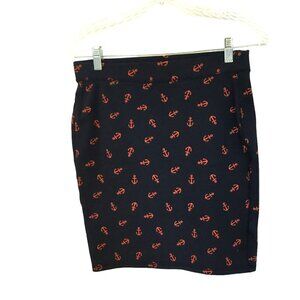 Old Navy Mini Skirt Women's Small Pull-On Pencil Stretchy Navy Blue Red Anchors